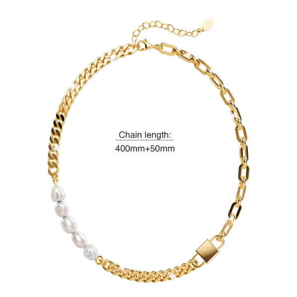 Paperclip Cuban Chain Link Pearl Necklace in Gold - Image 4