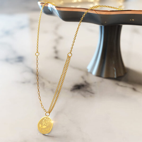 Golden Rose Engraved Pendant Necklace - Image 3