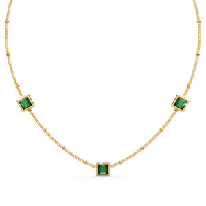 Square Bezel Station Necklace in Emerald Green