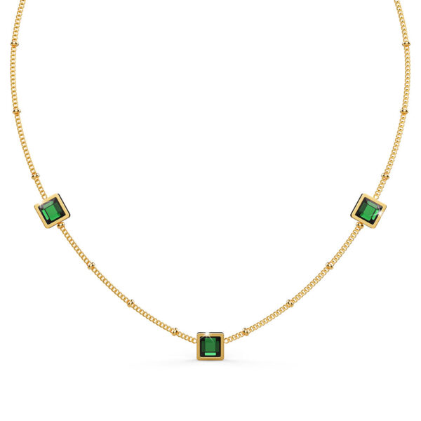 Square Bezel Station Necklace in Emerald Green