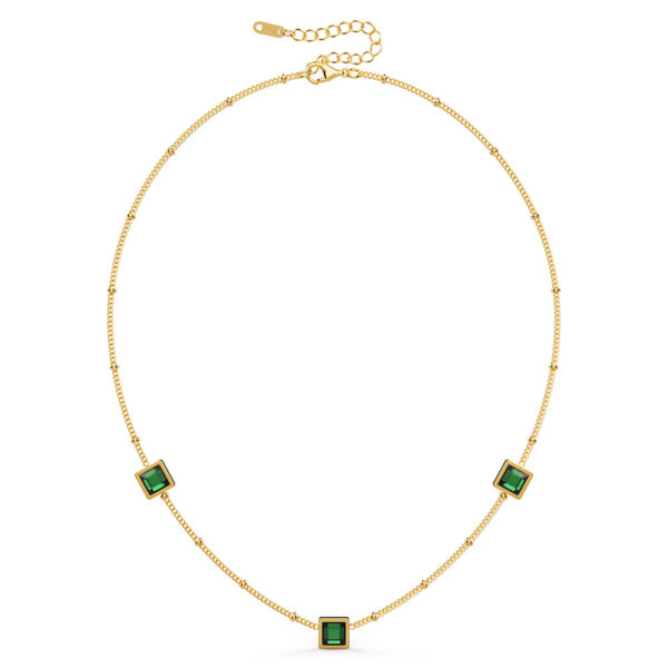 Square Bezel Station Necklace in Emerald Green - Image 2