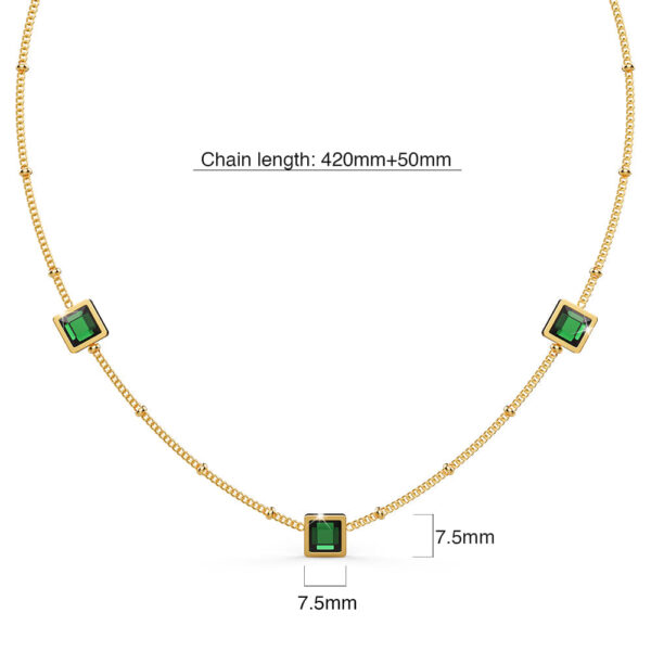 Square Bezel Station Necklace in Emerald Green - Image 4