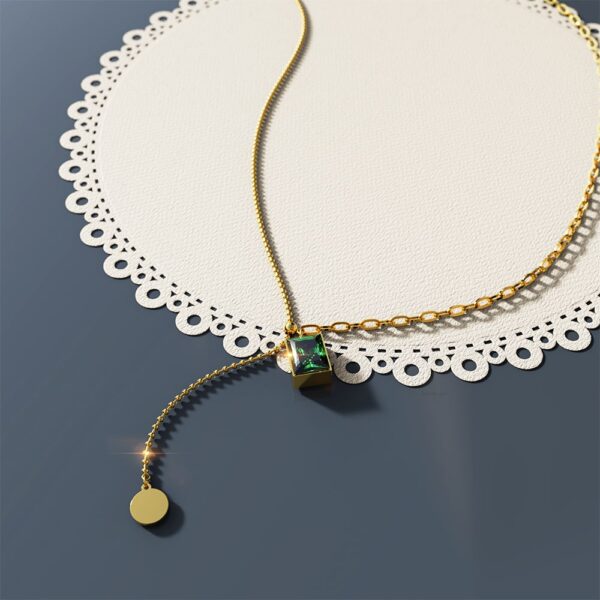 Valerie Emerald Dangly Pendant Necklace - Image 2