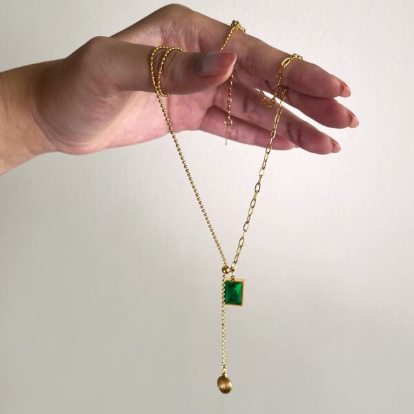 Valerie Emerald Dangly Pendant Necklace - Image 3