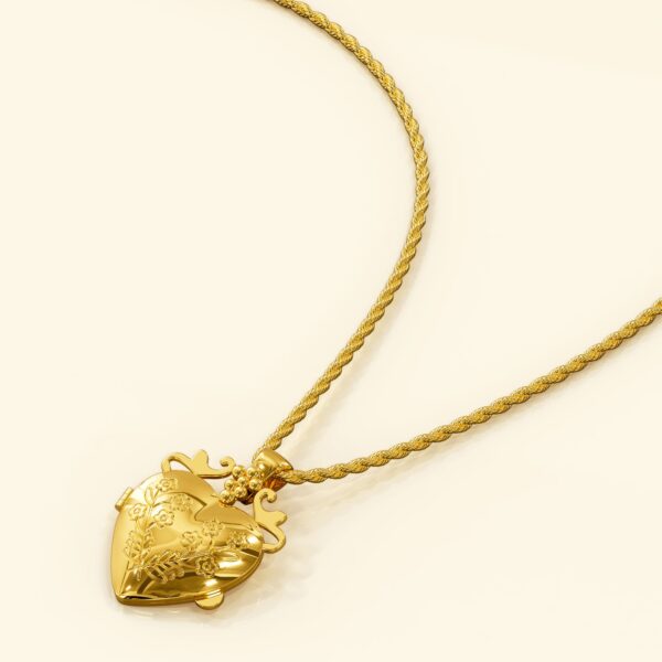 Floral Heart Photo Locket Necklace - Image 2