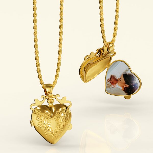 Floral Heart Photo Locket Necklace - Image 3