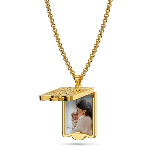 Engraved Shield Photo Locket Necklace - Image 3