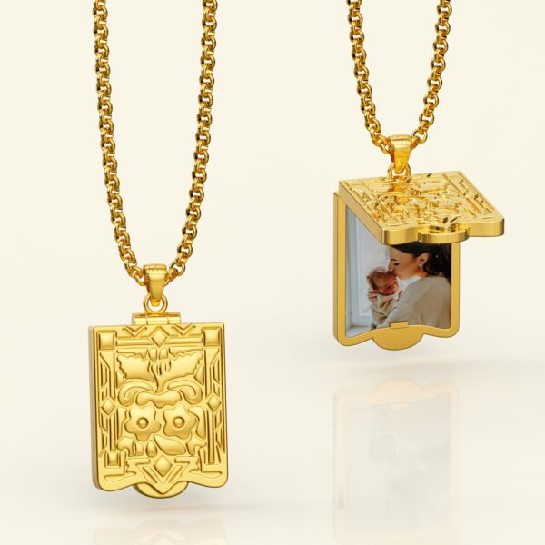 Engraved Shield Photo Locket Necklace - Image 5