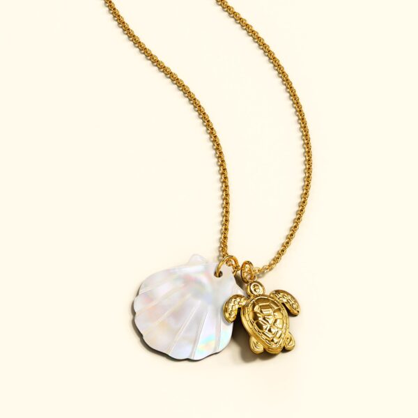 Pearl Shell & Gold Sea Turtle Necklace - Image 2