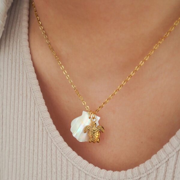 Pearl Shell & Gold Sea Turtle Necklace - Image 3