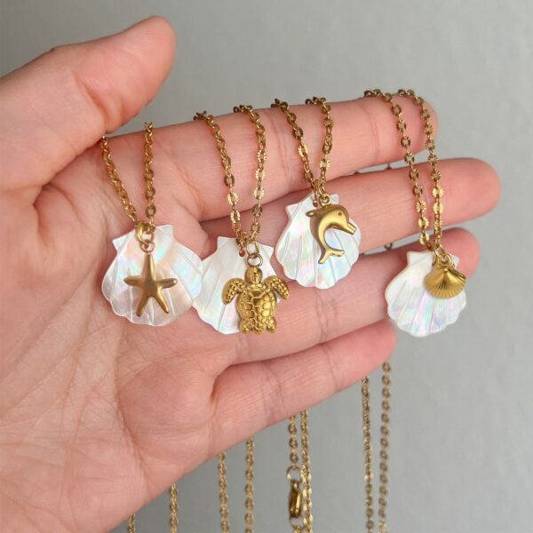 Pearl Shell & Gold Sea Turtle Necklace - Image 5