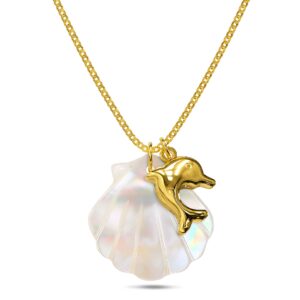 Pearl Shell & Gold Dolphin Necklace