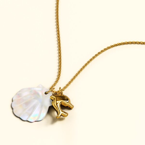 Pearl Shell & Gold Dolphin Necklace - Image 2