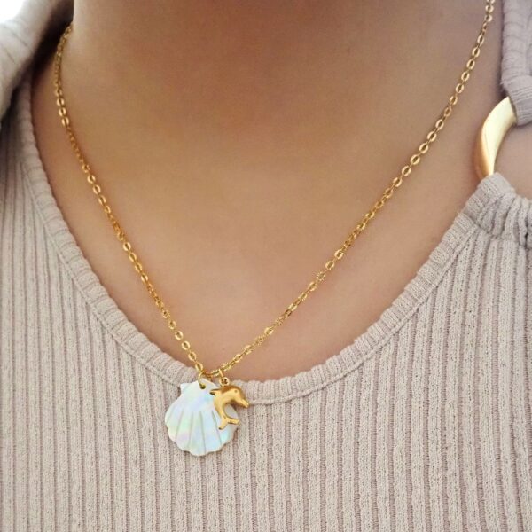 Pearl Shell & Gold Dolphin Necklace - Image 3