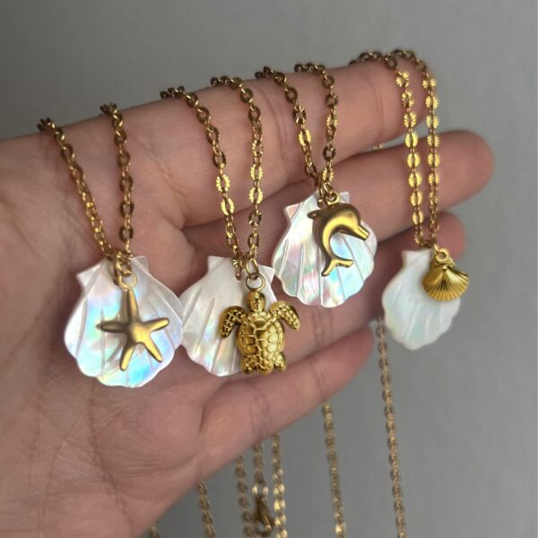 Pearl Shell & Gold Dolphin Necklace - Image 4