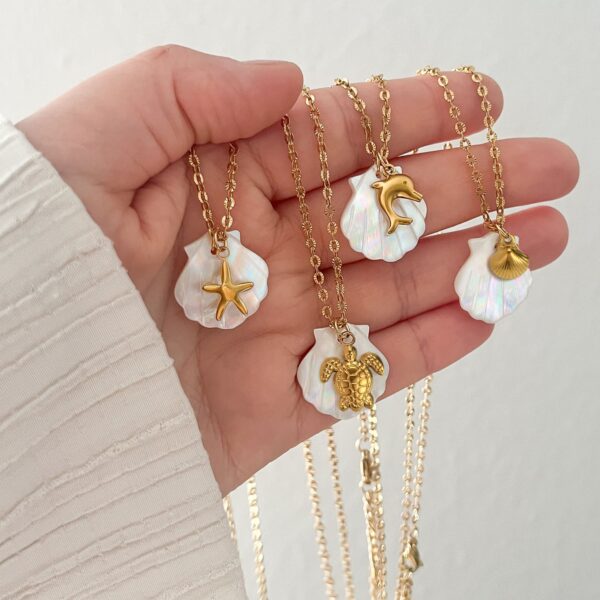 Pearl Shell & Gold Dolphin Necklace - Image 6