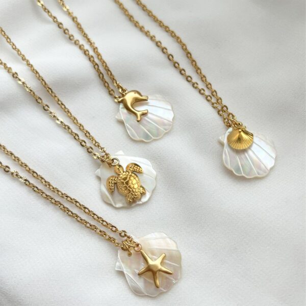 Pearl Shell & Gold Dolphin Necklace - Image 7