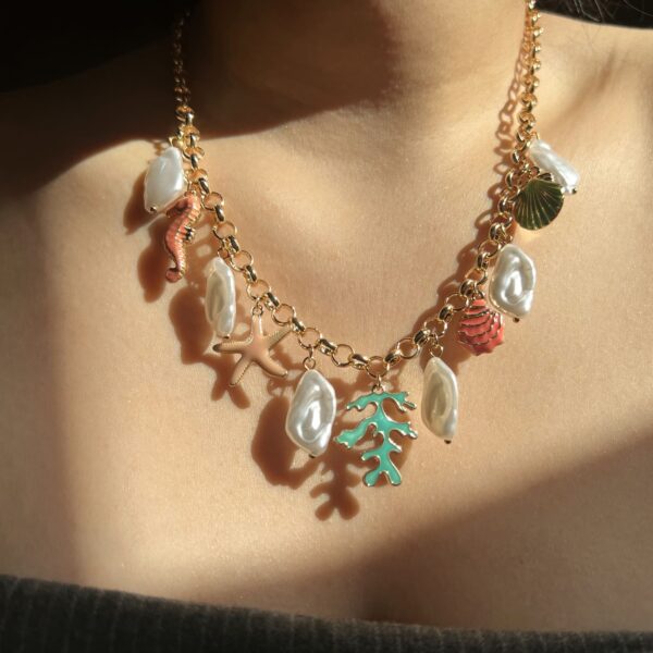 Beaded Summer Sea Charm Gold Necklace - Image 2