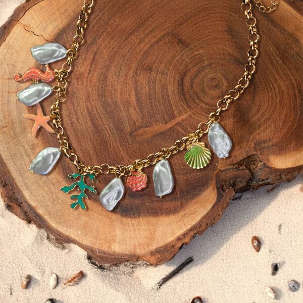 Beaded Summer Sea Charm Gold Necklace - Image 3
