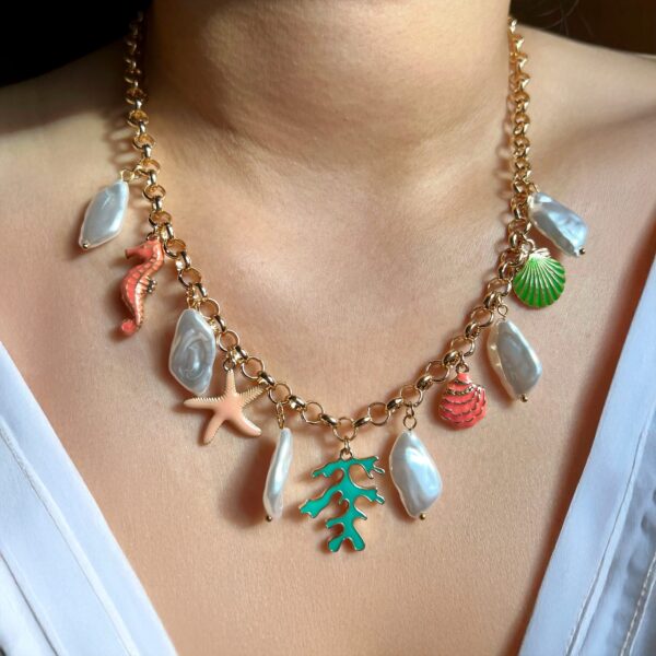 Beaded Summer Sea Charm Gold Necklace - Image 4