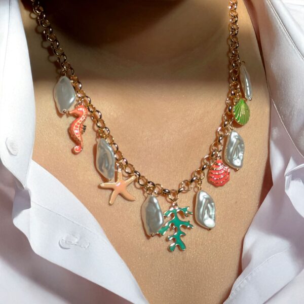Beaded Summer Sea Charm Gold Necklace - Image 5