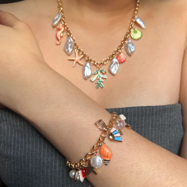 Beaded Summer Sea Charm Gold Necklace - Image 6
