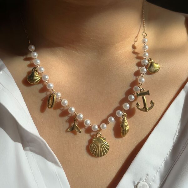 Beaded Sea Pearl Charm Gold Necklace - Image 2