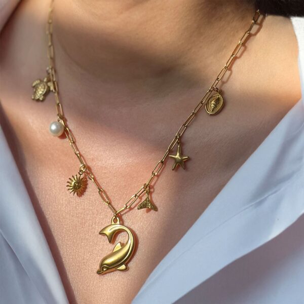 Beaded Sea Gold Charm Gold Necklace - Image 2