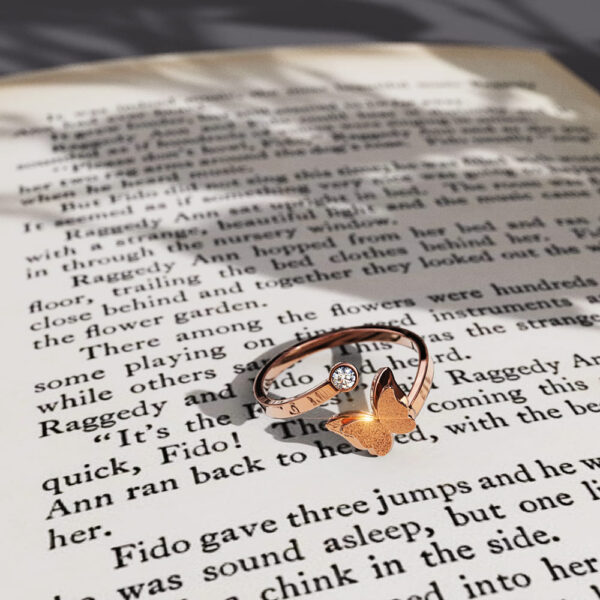 Mimsy Rose Gold Glitter Textured Butterfly Ring - Image 2