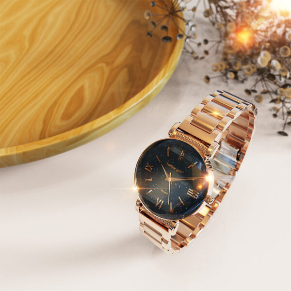 Bullion Gold Romish Watch Embellished with Glittering Crystals - Rose Gold and Black - Image 5