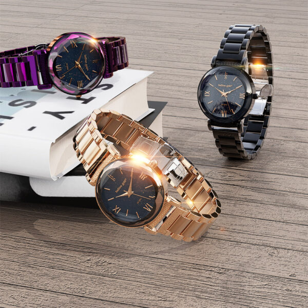 Bullion Gold Romish Watch Embellished with Glittering Crystals - Rose Gold and Black - Image 6