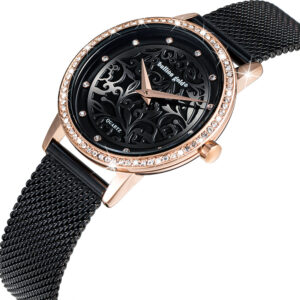 Bullion Gold Elite Watch Embellished with Rhinestone - Rose Gold and Black