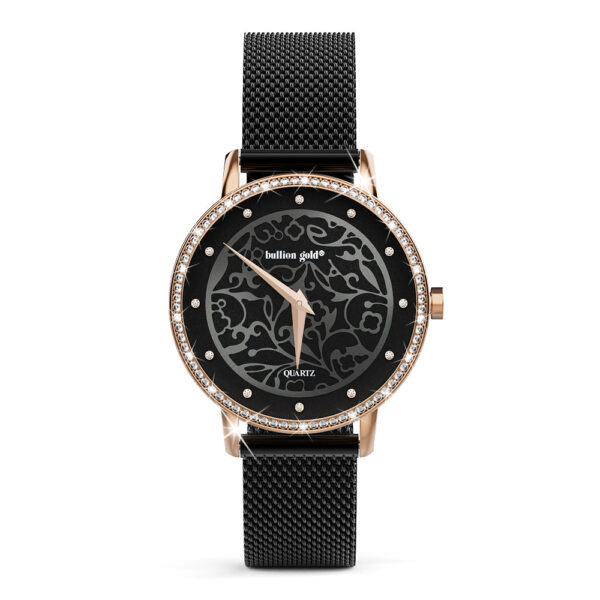 Bullion Gold Elite Watch Embellished with Rhinestone - Rose Gold and Black - Image 2