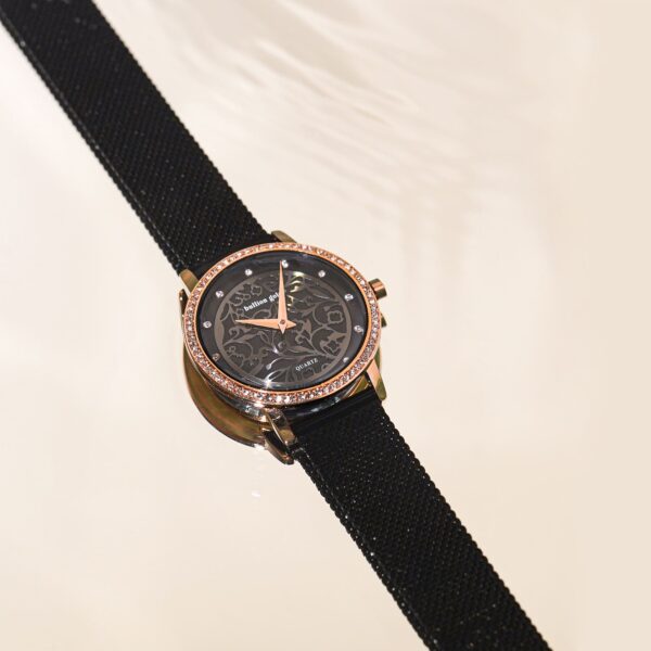 Bullion Gold Elite Watch Embellished with Rhinestone - Rose Gold and Black - Image 4