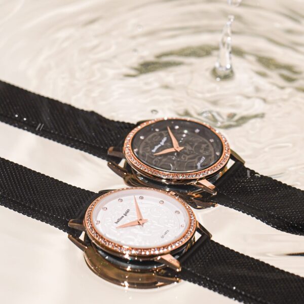 Bullion Gold Elite Watch Embellished with Rhinestone - Rose Gold and Black - Image 7