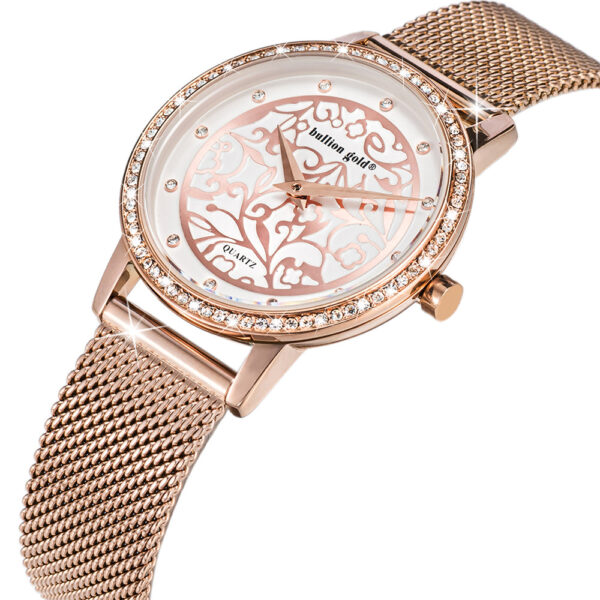 Bullion Gold Elite Watch Embellished with Rhinestone - Rose Gold