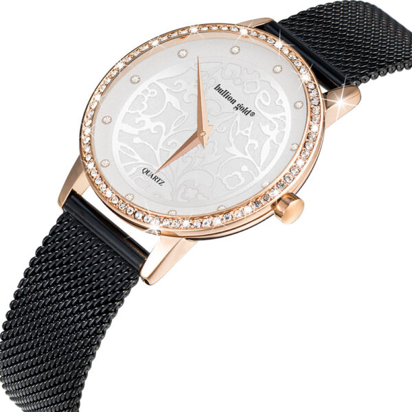 Bullion Gold Elite Watch Embellished with Rhinestone - Rose Gold and White
