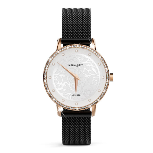 Bullion Gold Elite Watch Embellished with Rhinestone - Rose Gold and White - Image 2