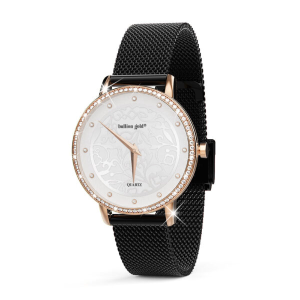 Bullion Gold Elite Watch Embellished with Rhinestone - Rose Gold and White - Image 3
