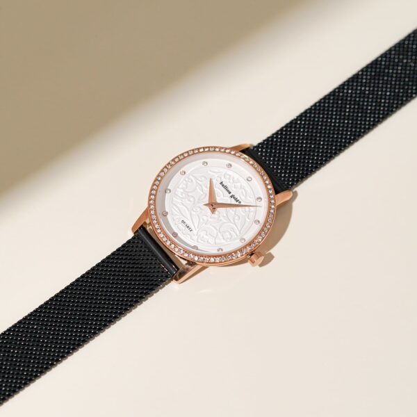 Bullion Gold Elite Watch Embellished with Rhinestone - Rose Gold and White - Image 4