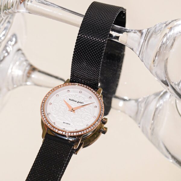 Bullion Gold Elite Watch Embellished with Rhinestone - Rose Gold and White - Image 5