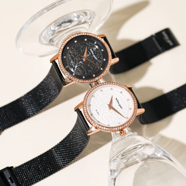 Bullion Gold Elite Watch Embellished with Rhinestone - Rose Gold and White - Image 8