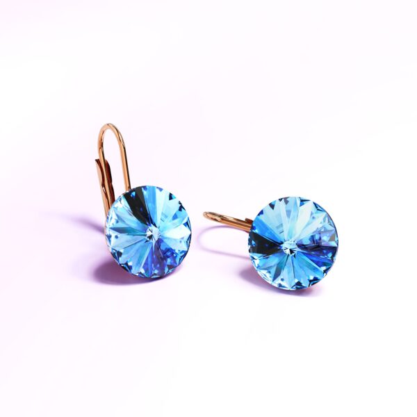Diana Rose Gold Crystal Blue Drop Earrings - Image 2