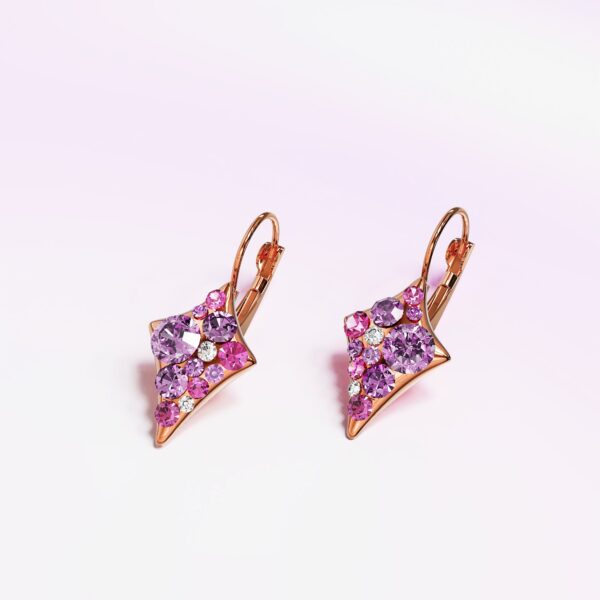 Shades Of Pink Clustered Crystals Leverback Earrings In Rose Gold - Image 2