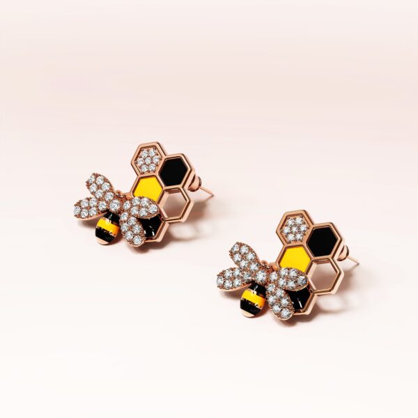 Honeycomb Bee Stud Earrings - Image 2