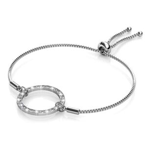 White Gold Pave Set Circle Slider Bracelet Embellished with SWAROVSKI® Crystals