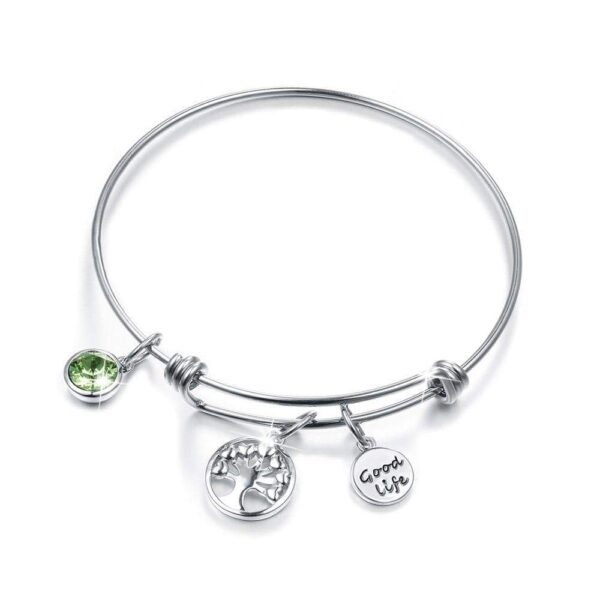 Inspiring Tree of Life Adjustable Bangle in White Gold Embellished With SWAROVSKI® Crystals