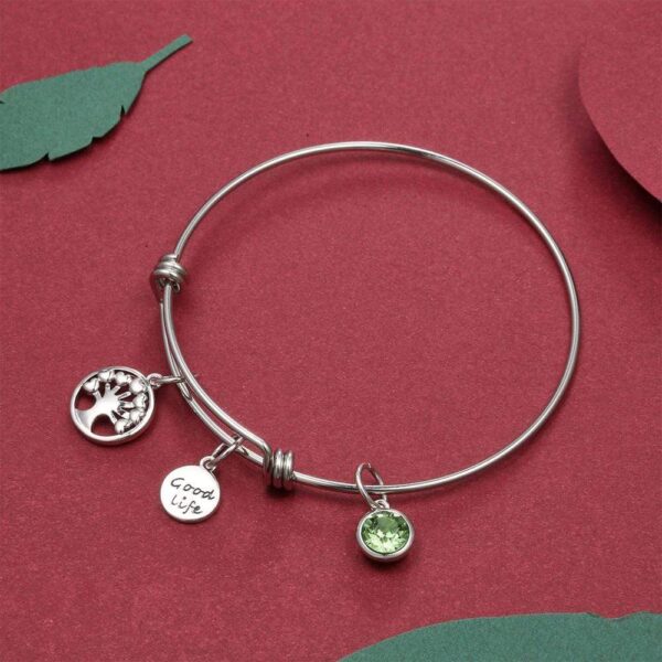 Inspiring Tree of Life Adjustable Bangle in White Gold Embellished With SWAROVSKI® Crystals - Image 2