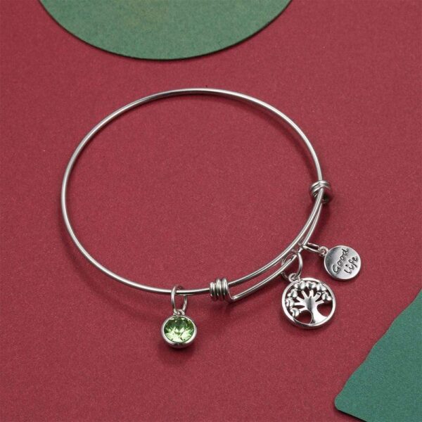 Inspiring Tree of Life Adjustable Bangle in White Gold Embellished With SWAROVSKI® Crystals - Image 3