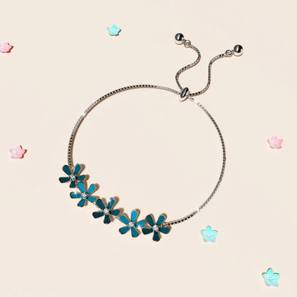 Petalia Turquoise Blue Bracelet Featured SWAROVSKI® Crystals in White Gold - Image 5